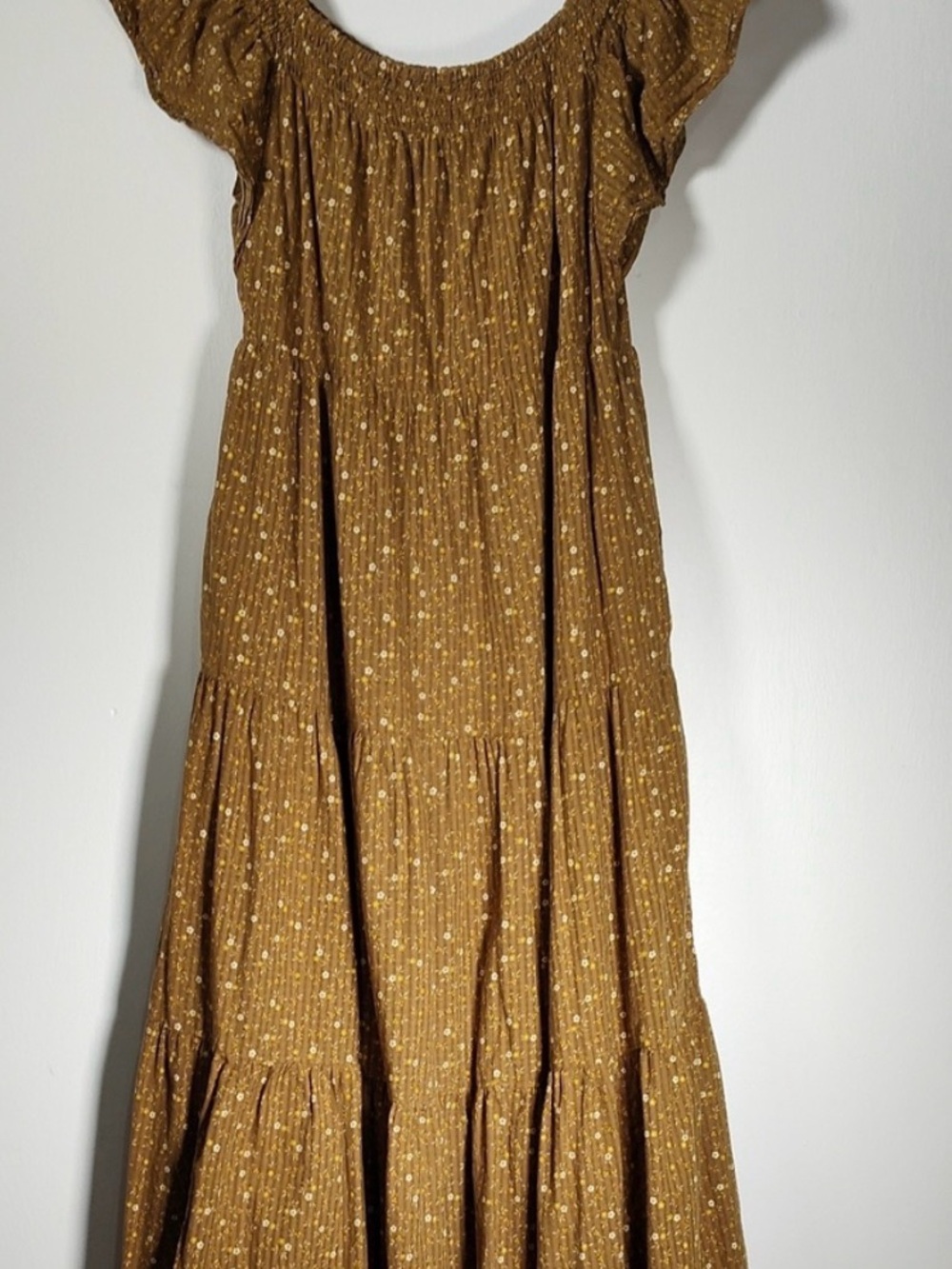 Madewell Ruffle-Sleeve Tiered Midi Dress in Daisy Stitch Weathered Olive M - Picture 4 of 5